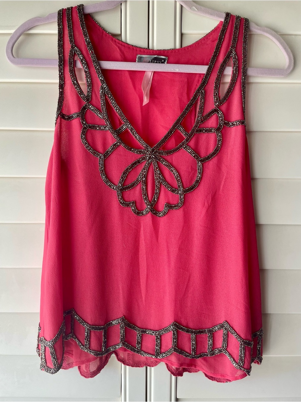 Bright Pink Beaded Sleeveless Top by Lipsy London